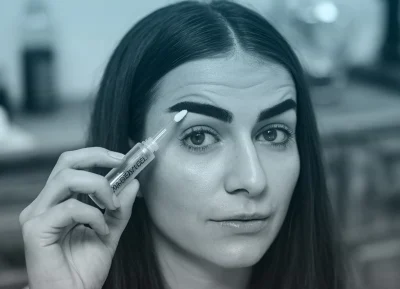 خانمی در حال استفاده از ژل ابرو برای حالت دهی و تثبیت ابروهای خود.