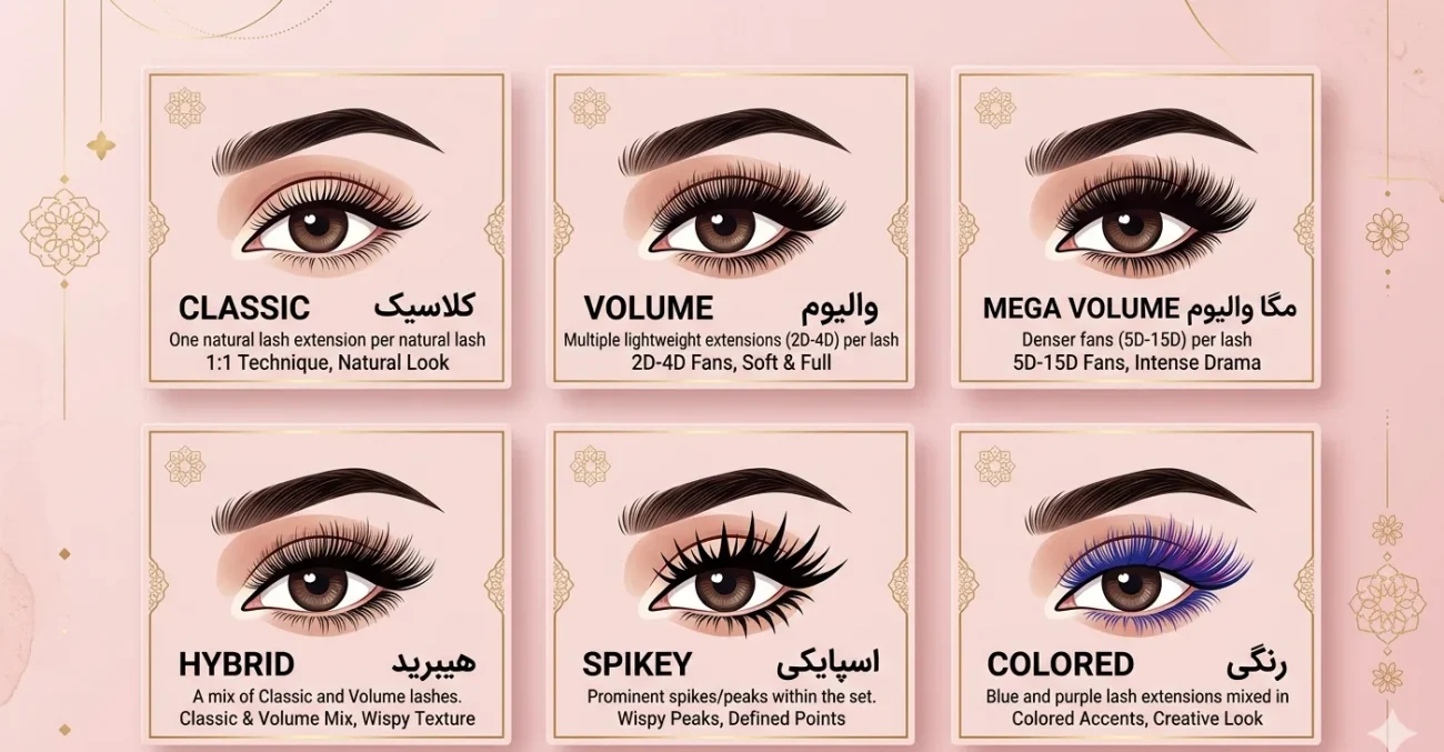 مقایسه انواع مدل کاشت مژه در مشهد از کلاسیک تا مگاوالیوم